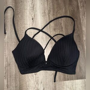 Shade & Shore Bikini Top Lightly Lined Underwired Ribbed Black Size 34C